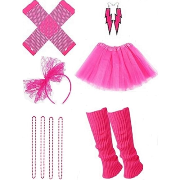 80s Costume Accessories Women Leg Warmers Headband Tutu Earrings Necklace Party main image 4